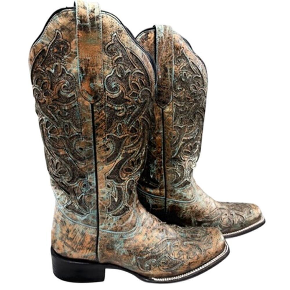Women’s J.B. Dillon Reserve Distressed Turquoise Patina Western Boots – Size 11B
